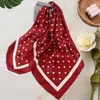 Lenço de Seda Bolinhas Estilo Francês para Mulheres, Xale de Imitação de Seda com Textura de Alta Qualidade para Primavera e Outono, Lenço Quadrado Pequeno de 70cm com Acessório para Amarrar no Cabelo