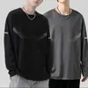 Temporada de primavera y otoño, camiseta lisa de manga larga popular, corte holgado, cuello redondo, camiseta interior para hombre, top simple y versátil