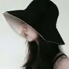 Chapéu de Pescador Casual Versátil de Cor Sólida Dupla Face para Mulheres, Chapéu da Moda para Primavera e Verão, Chapéu de Sol com Aba Larga para o Dia a Dia