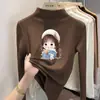 Camiseta base de doble cara con forro polar para niñas, manga larga para otoño e invierno con cuello medio alto, cálida y adecuada para usar en capas