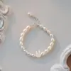 "Conejito Lindo" Pulsera de Perlas Naturales de Color Claro con Pequeño Conejito de Nácar Blanco, Plata que No se Desvanece, Dulce y Suave para Niñas