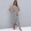 Vestido floral de manga corta de verano para mujer, estilo europeo y americano, con hombros descubiertos irregulares, de Amazon Independent Station, transfronterizo