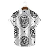 Estação independente transfronteiriça popular masculina casual manga curta camisa com estampa digital padrão caveira uma geração de cabelo