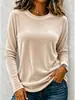 Camiseta de terciopelo para mujer, color liso, nueva para otoño e invierno, estilo europeo y americano, cruzada, holgada, retro, casual, manga larga, cuello redondo, top regular