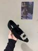 Altura interna Strass Camurça Preto Sapatos Únicos Sapatos Femininos 2024 Outono e Inverno com Saia forrada de lã Sapatos Mary Jane Mao