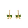 Brincos de Prata Esterlina S925 Guochao para Mulheres Formato de Coração Jade Natural Hetian Jade Verde Pedra Olho de Gato Laço de Fita Ornamentos de Orelha de Jade de Nicho