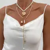 Collar con Colgante de Concha Estilo Ins Transfronterizo Europeo y Americano Collar para Clavícula Estilo Vacaciones en la Playa Collar con Perlas de Imitación
