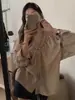 Camisa de manga larga para mujer con cuello en V estilo francés, dobladillo con volantes, adecuada para primavera y otoño, se puede usar como capa exterior, con un diseño sofisticado y relajado