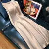 032 Popular Nuevo Vestido Elegante para Mujer Talla Grande Falda Larga Francesa Línea A Falda de Tirantes de Satén Verano