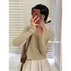 Nova coleção de outono: cardigã de tricô canelado feminino, suéter curto, perfeito como camada externa