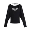 Conjunto de estilo coreano, un conjunto completo de camiseta holgada de tirantes off-the-shoulder para mujer, principios de otoño, conjunto de dos piezas de camisola de manga larga ajustada para superponer