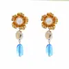 Pendientes de Flor de Perla de Alta Gama Estilo Europeo y Americano, Modernos Pendientes Colgantes Florales Geométricos Irregulares de Resina Azul para Mujer