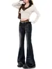 Jeans Retro Americanos con Dobladillo Crudo Bigotes Micro Campana para Mujer Primavera Otoño Chica Picante Adelgazantes Pierna Recta Longitud de Piso Pantalones de Campana