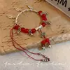 Nuevo Pulsera de Abalorios Rojos Estilo Chino Estilo Nacional Pulsera con Borla Femenina Nicho Pulsera Explosiva Pulsera con Sensación Fresca Antigua