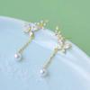 Pendientes Largos Exquisitos de Mariposa con un Toque de Lujo, Pendientes con Borla de Perla, Modernos y Versátiles para Mujer, Diseño Floral