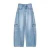 Jeans de Trabajo de Cintura Alta Estilo Urbano para Mujer, Nuevo Estilo Primavera 2026, Multibolsillos, Corte Holgado, Pantalones de Pierna Ancha de Moda