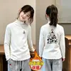 Nueva Camiseta Base de Manga Larga con Cuello Alto y Volantes para Niñas Otoño Invierno Polar Térmico Ropa Interior para Niños Pequeños y Medianos Top Cepillado