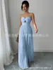 Ropa Nueva de Mujer para Primavera y Verano Estilo Europeo y Americano Top Tubo Diseño de Empalme Plisado Vestido de Cintura Alta Plisado Falda Larga para Mujer