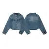 Chaqueta de Mezclilla Vintage Estilo Callejero Americano 25Fw con Estampado de Retrato, Lavado Desgastado y Diseño de Moda