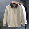 Polo de punto acanalado para hombre, colorblock de otoño, con media cremallera y cuello, manga larga