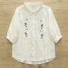 Camisa de Gaze de Algodão para Bebê com Bordado Artístico de Manga Três Quartos para Mulheres, Verão Macia e Amiga da Pele Respirável Solta Linha A Camisa Boneca Yz