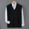 Nuevo chaleco 100% lana otoño e invierno 2026 para hombre, cuello en V, suéter grueso, top de punto sin mangas casual para hombre
