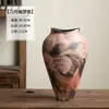 Jarrón de Cerámica Retro Nostálgico de Jingdezhen Estilo Wabi-Sabi Cerámica Rústica Recipiente para Flores Decoración de Vitrina de Hotel/Casa de Huéspedes Adorno