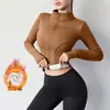 Chaqueta de Fitness Gruesa de Terciopelo Ajustada para Mujer, Corte 3D, Agujeros para el Pulgar, Cortavientos, para Correr por la Mañana, Ciclismo, Se Puede Usar como Ropa Exterior, Top de Yoga