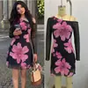 Vestido Floral Romântico de Um Ombro para Mulheres, Manga Longa de Tule em um Lado, Vestido Mini Justo com Caimento em A, Roupa Formal Transfronteiriça