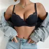 Sutiã estilo francês bordado em renda preta, lingerie feminina estilo push-up europeu e americano transfronteiriça, sutiã push-up para seios pequenos atacado