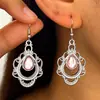 Ganchos de Brinco de Prata Envelhecida com Pedra Gota Esculpida Acessórios Longos Vintage Rosa-Verde Bicolor Atmosphere da Corte Francesa