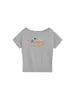 Camiseta Gris de Verano Nuevo Estilo de un Hombro Descubierto Manga Corta para Mujer Cachorro de Dibujos Animados Descuento Casual Holgada para Mujer