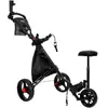 Carro de Bolsa de Golf Pgm de Tres Ruedas con Freno Plegable Bolsa de Almacenamiento Portavasos para Paraguas Portavasos para Bebida con Asiento