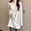 Venda Direta da Fábrica simples branca básica solta manga longa camiseta feminina base outono e inverno veludo fino top roupa de baixo