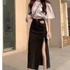 Saia Midi Jeans de Cintura Alta com Fenda Lateral para Mulheres, Novo Estilo Verão 2026, Afinando, Linha A, Estilo Streetwear Hot Girl, Bodycon Longa