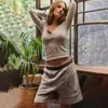 Shorts Casuais de Tricô Color Block de Cintura Alta Europeu e Americano Transfronteiriços para Mulheres, Calças Esportivas Caseiras Retas Soltas Estilo Preguiçoso para o Verão