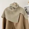 Estilo Coreano Otoño e Invierno Versátil Color Sólido Cálido Suéter Cuello Calentador con Cuello Alto y Abertura, Bufanda Chal de Lana Tejida