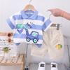 Traje de ropa de verano para niño estilo coreano moderno bebé niños a rayas dibujos animados excavadora manga corta ropa infantil bebé de un año Ropa de verano