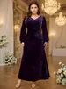 Vestido de noche largo de lujo con manga de farol de terciopelo resistente para tallas grandes, cuello en V, entallado en la cintura, estilo sirena, transfronterizo
