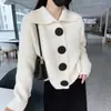 2026 Novo Cardigan de Tricô Feminino Moda Coreana Botão Grande Gola Lapela Top Solto para Mulheres