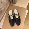Mules de Malla Bordada para Mujer, Zapatillas Planas de Moda de Verano con Tira de Perlas Poco Profunda para Combinar con Vestidos