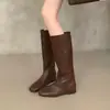 Botas altas de estilo coreano retro para mujer, con plataforma interior, pierna ancha y caña alta, colección 2026 nueva, adelgazantes, de suela plana