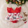 Vestido Europeu e Americano Novo de Natal para Meninas Vestido de Renda Estampado Macacão Infantil Bolsa Triângulo Roupa de Rastejar