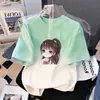 Camiseta de Verano con Degradado para Niñas, Manga Corta Infantil, Nueva Estampada Holgada Estilo Coreano Versátil Moderna para Niños Mayores