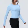 Nueva Camiseta Deportiva Transfronteriza Nude para Cintura Adelgazante de Manga Larga Transpirable para Yoga, para Correr, Entrenar, Fitness, Top para Mujer