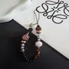 Corrente para Celular com Estampa de Leopardo Marrom para Outono e Inverno Pingente de Câmera CCD Charme de Bolsa Acessório Criativo Tendência Feito à Mão com Contas