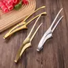 Pinzas para barbacoa de acero inoxidable, pinzas largas para restaurante de barbacoa coreana, pinzas doradas para alimentos, pinzas gruesas para barbacoa, pinzas para servir fondue