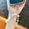 Estilo luxo leve borla borboleta com contas corrente para celular chaveiro moda pingente de bolsa requintado acessórios para capa de celular atacado
