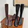 Botas Altas de Punta Redonda Estilo Retro First Encounter, Botas Elásticas para Mujer, Nuevo Estilo Otoño/Invierno 2026 con Tacón Oculto para Efecto Adelgazante, Botas Ajustadas para Abrigos