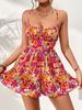 2025TEMU TK ropa de mujer transfronteriza vestido estilo vacacional primavera y verano nuevo vacacional junto al mar floral cuello cuadrado falda